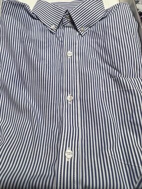 Izod Navy and White Vertical Stripe Dress Shirt